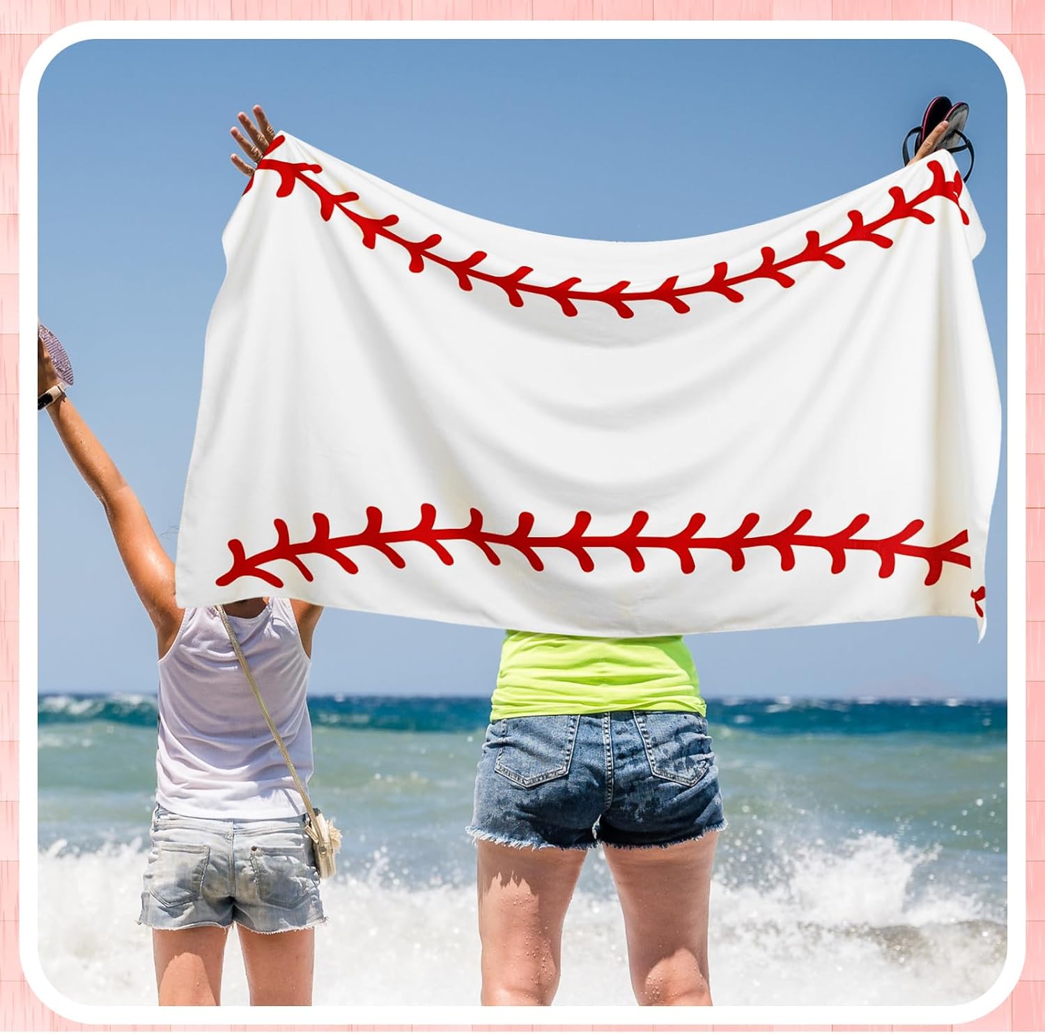 6 Pcs Softball Baseball Beach Towels Bulk Oversized Sport Beach Bath Towels Softball Baseball Team Gifts Quick Dryin Supplies for Sports Club Team Supplies, 35 x 70 Inch (White)