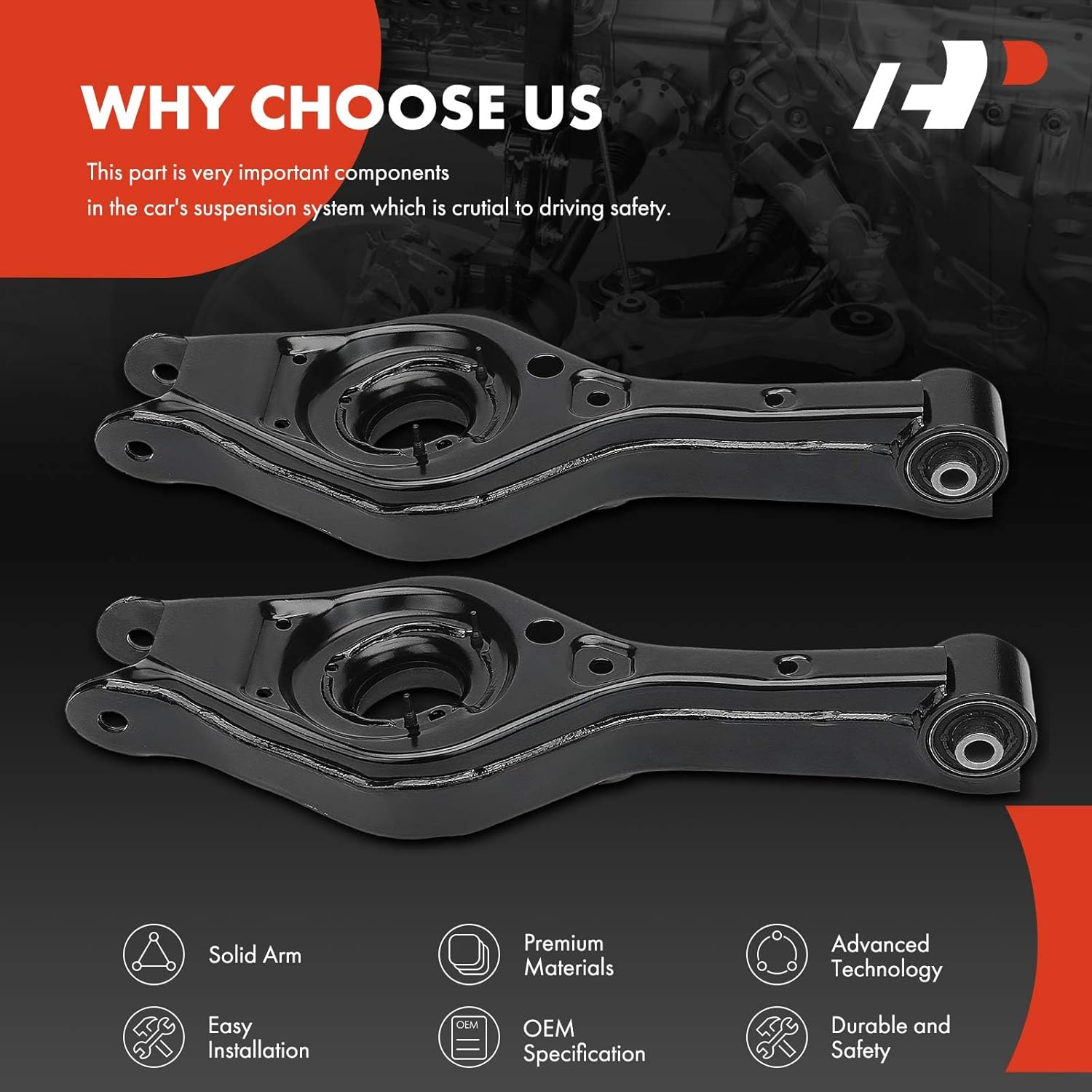 A-Premium 2 x Rear Lower Control Arm, with Bushing, Compatible with Hyundai Sonata 2011-2014, Tucson 2010-2015 & Kia Optima 2011-2015, Sportage 2011-2016