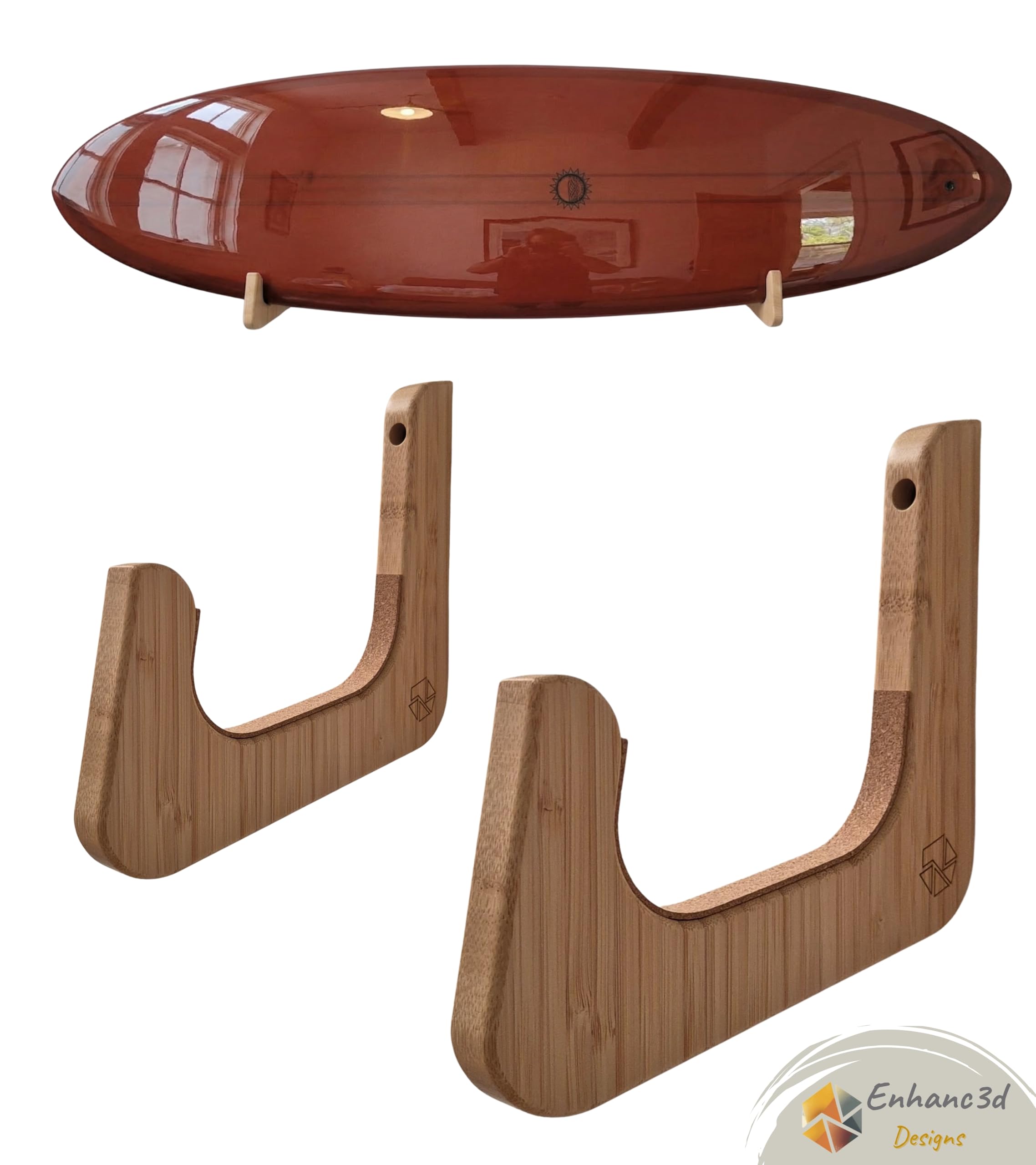 Supporto Tavola da Surf da Parete - Supporto Orizzontale per Tavola da Surf e SUP in Legno - Design Moderno e Robusto