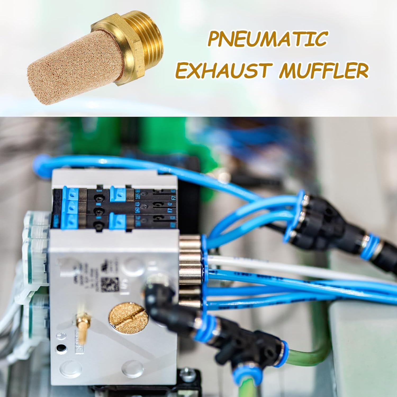 MECCANIXITY 5PCS Pneumatic Exhaust Muffler, g 3/8" Thread Male Sintered Bronze Muffler Brass Air Line Fittings for Pneumatic Tools and Industrial Machinery