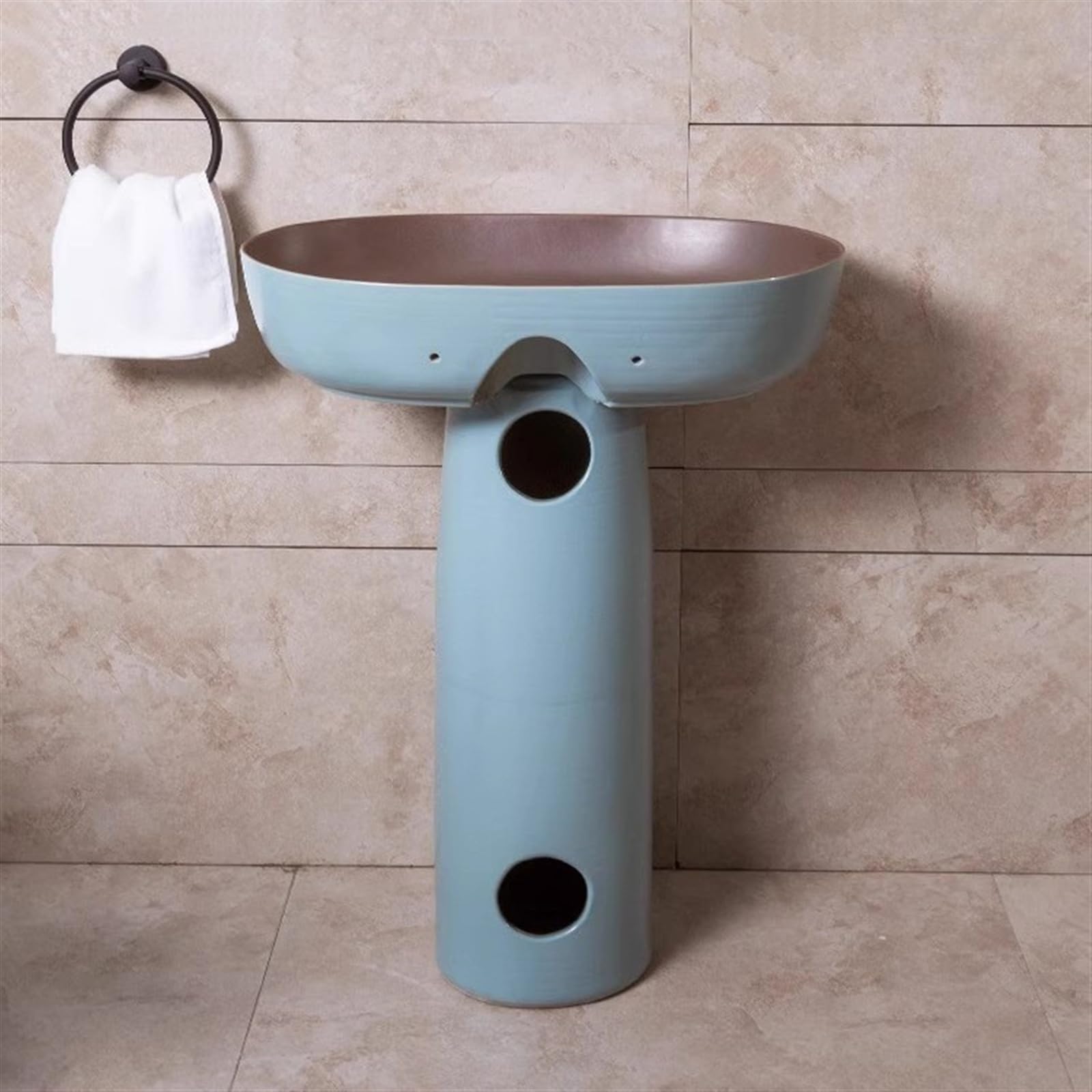 Umywalka łazienkowa ceramiczna, umywalka stojąca, elegancka niebieska umywalka stojąca, 2-częściowa umywalka kolumnowa, umywalka nablatowa, umywalka zewnętrzna na podeści