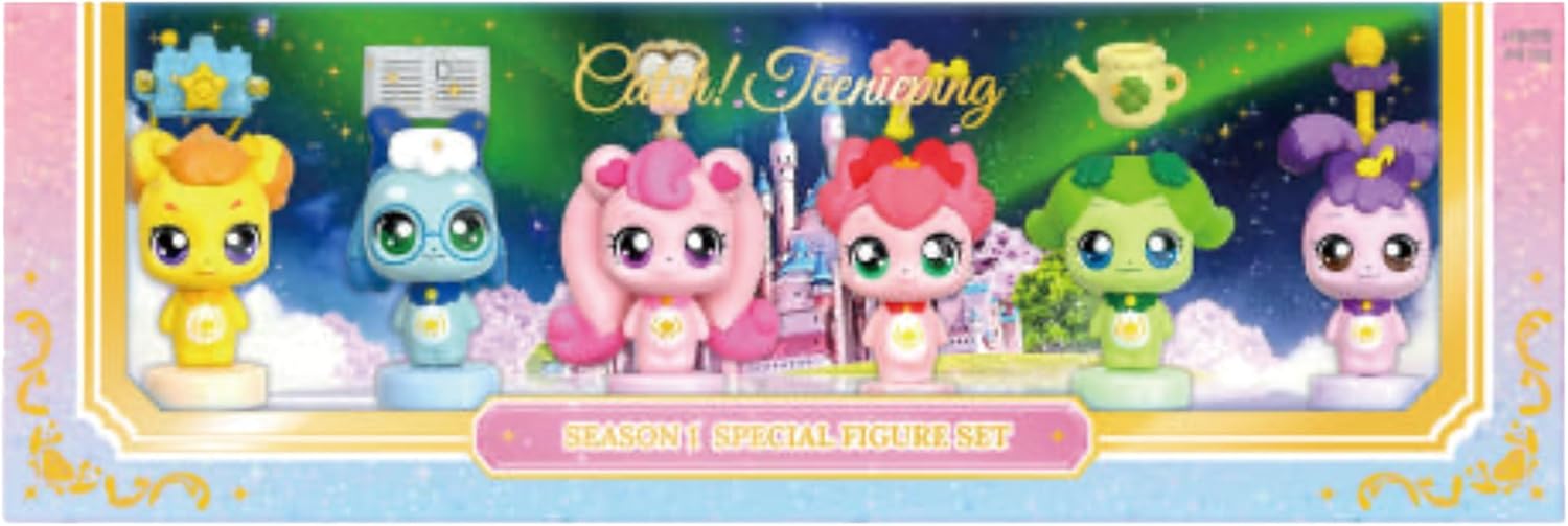 Catch Teenieping Season 1 Special Mini Figure Set – 6 Pastel Characters with Bases and Accessories