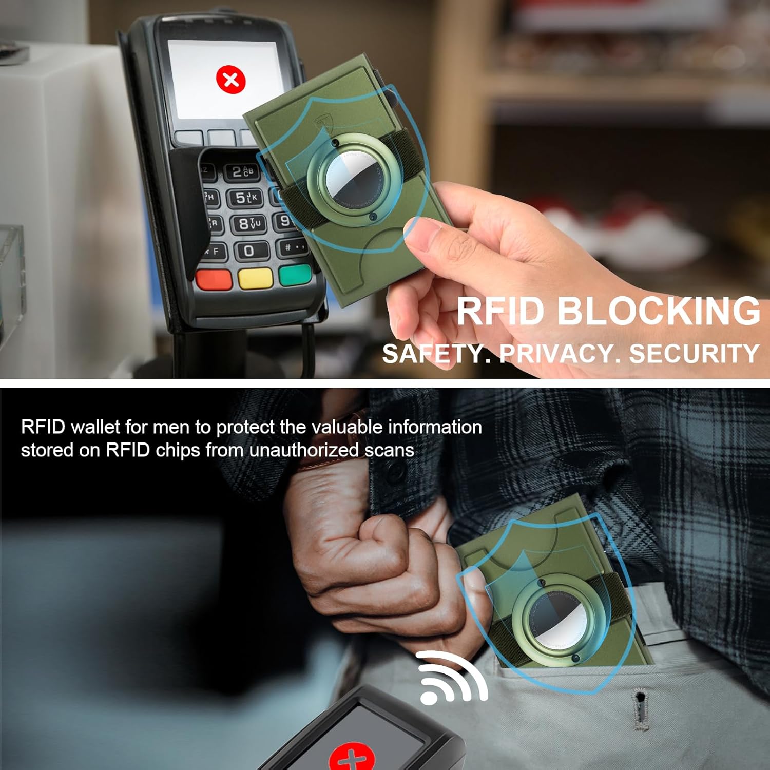 Minimalist Wallet for Men,Slim Wallet Compatible with AirTag,Card Holder Metal Wallet,Pop Up Wallet,Metal Card Holder,Quick Access Card,Rfid Blocking Protection,Hold 12+ Credit Cards (Army Green) - Image 6