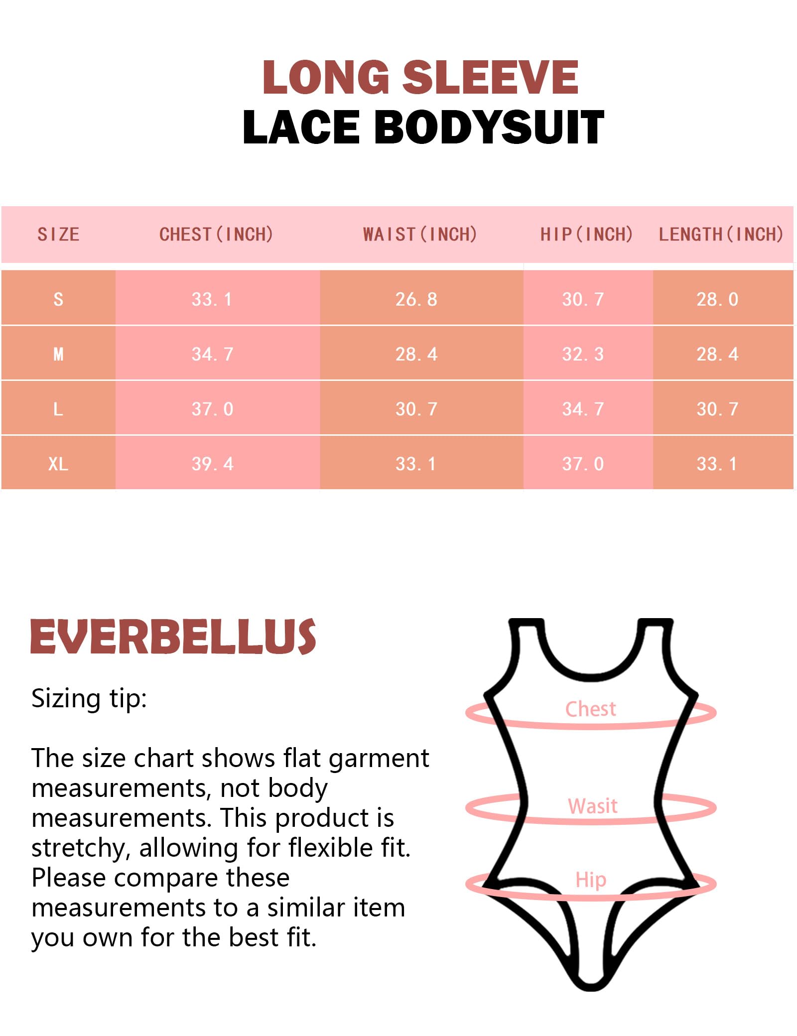 Everbellus Seksowne koronkowe body dla kobiet z długim rękawem głęboki dekolt w serek bielizna top randka nocna odzież klubowa