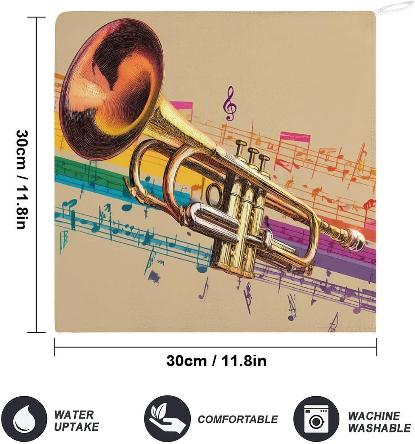 Colorful Trumpet Musical Instrument Hand Towels for Bathroom Handkerchief | Absorbent,with Hanging Loop,Kitchen Towels,for Home Hotel,Soft