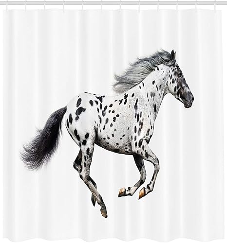 Miniatura 2 de Ambesonne Cortina de ducha de caballo, potente semental de Appaloosa, elegante estampado equino de campeón de sangre pura real, juego de decoración