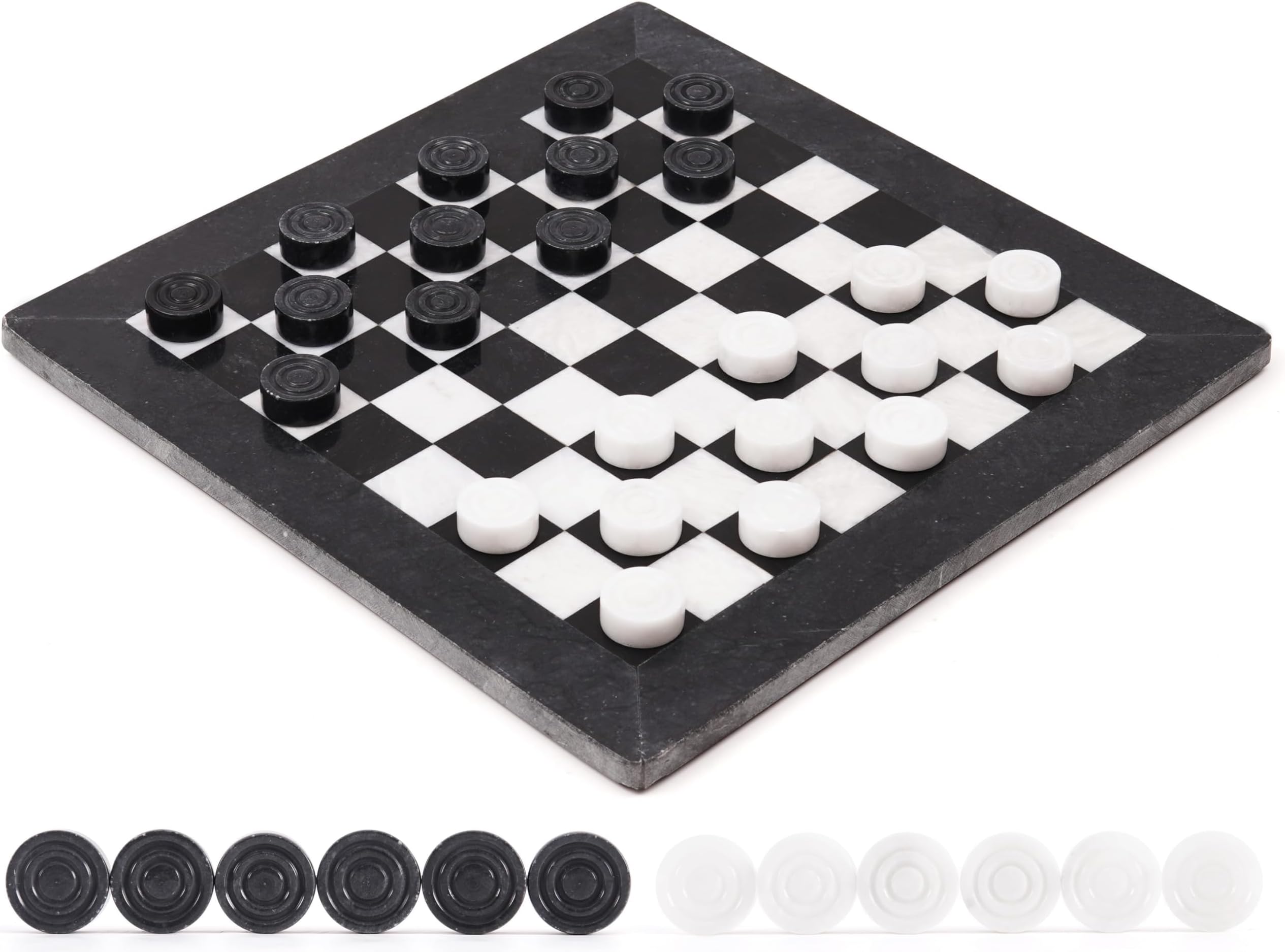 Radicaln Marble Checkers Board Game for Adults 15" Checkers Set for Table