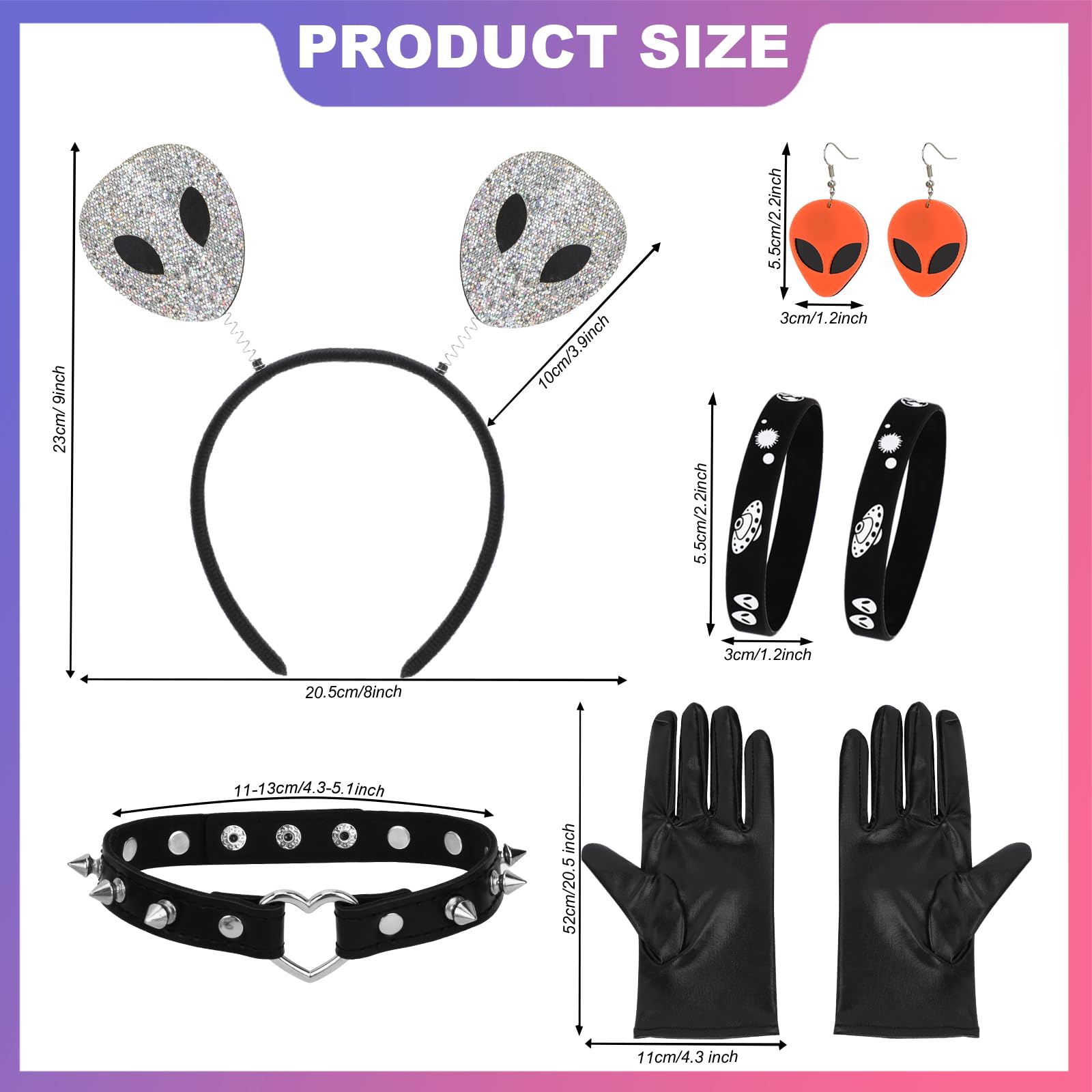 XEPST Alien Costume Accessories Set, Alien Antenna Headband, Earrings, Necklace, and Gloves for Women - Image 2