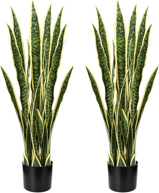 Crowye 2 Pack 3.15 Ft Tall Artificial Snake Plant Faux Sansevieria Plant...