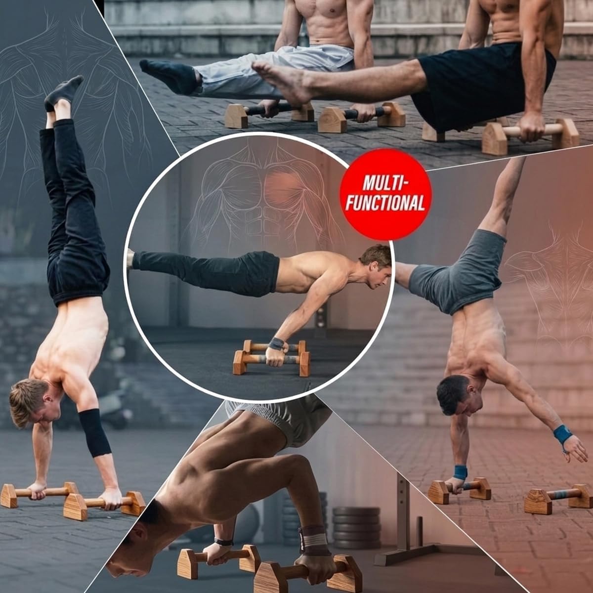 Wooden Parallettes Push Up Bars, Anti-Slip Push-Up Handles, Mini Handle Pumps, Dip Station Dip Bar, Handstand Bars for Calisthenics and Fitness（log）
