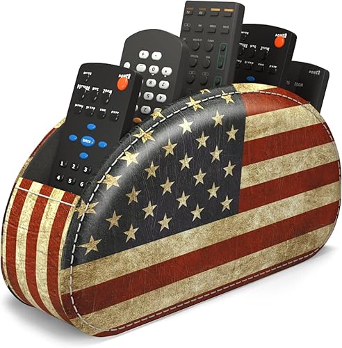 QIELIZI - Soporte para controles remoto organizador de escritorio de cuero sintético con 5 compartimentos espaciosos para controles remoto de TV,