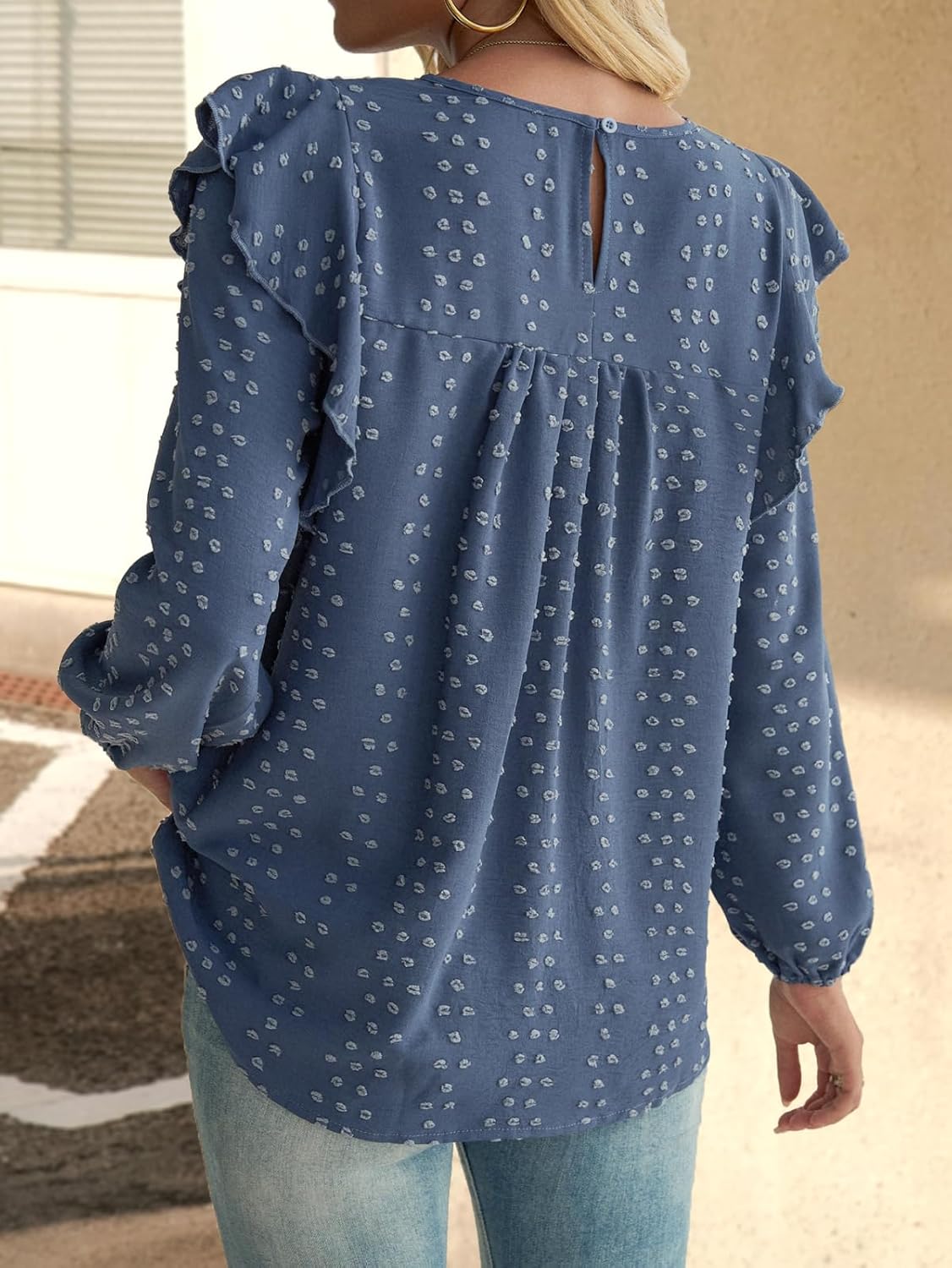 SKVON Womens Boho Tops Long Sleeve Ruffle Peasant Swiss Dot Flowy Blouses Tunic Dressy Casual Crochet Loose Fit Shirts 2025 - Image 5