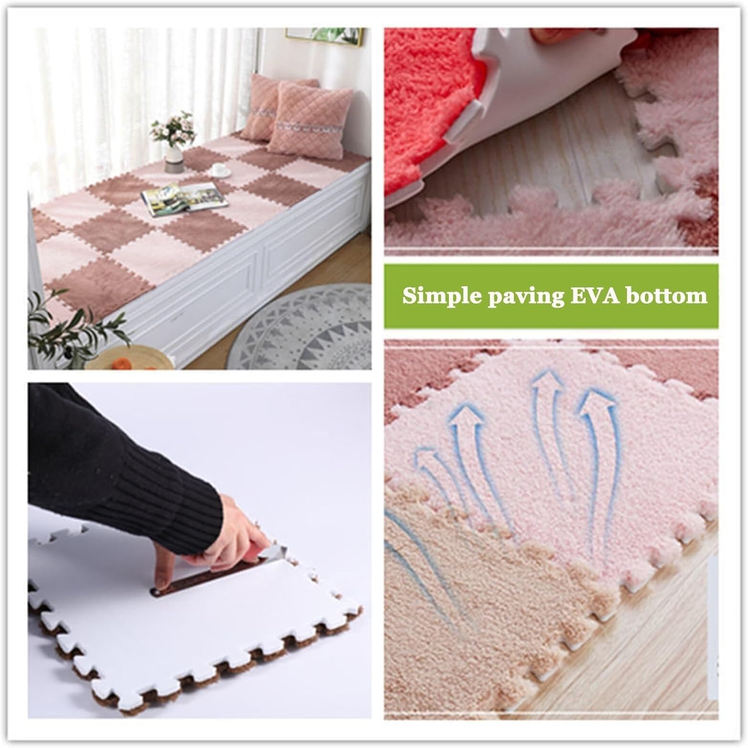 80pcs Plush Puzzle Square Foam Floor Play Mat Tiles Rug, 12x12 in Shaggy Interlocking Foam Carpet with Border, Non-Slip Washable Play Mat Home Decor(Coffee)