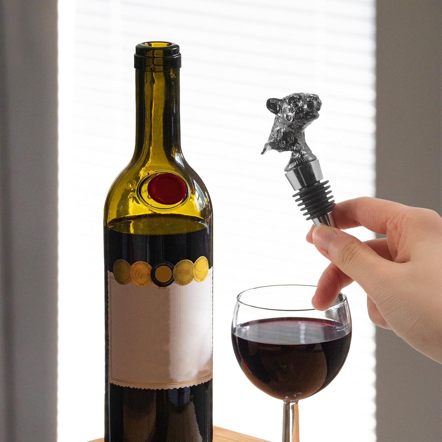 Zinc Alloy Seal Silver Wine Bottle Stopper, Leopard Head