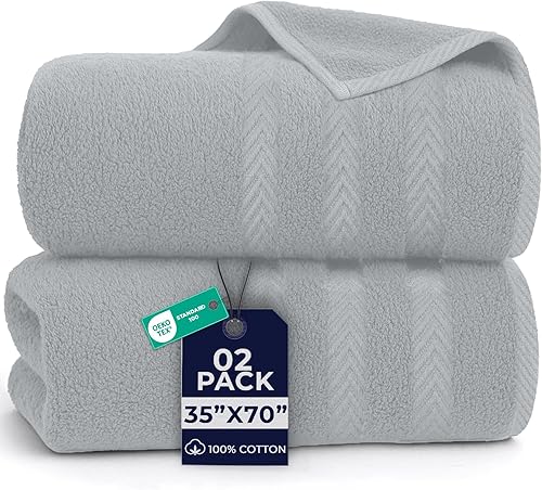 DAN RIVER Paquete de 2 toallas de baño de lujo de 35 x 70, 21.16 ozm, suaves y de secado rápido, 100% algodón hilado en anillo, ideales para