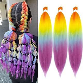 Colorful Rainbow Ombre Braiding Hair Pre Stretched Kanekalo Braiding Hair Extensions for Braiding Box Braids Micro Crochet Long Jumbo Knotless Kids Prestressed Braiding Hair Ombre 24 inch