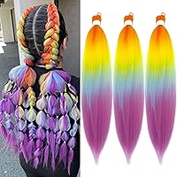 Vista 37 de Cabello trenzado preestirado degradado, negro, morado, azul, preestirado, 26 pulgadas, paquete de 3 extensiones de cabello de ganchillo