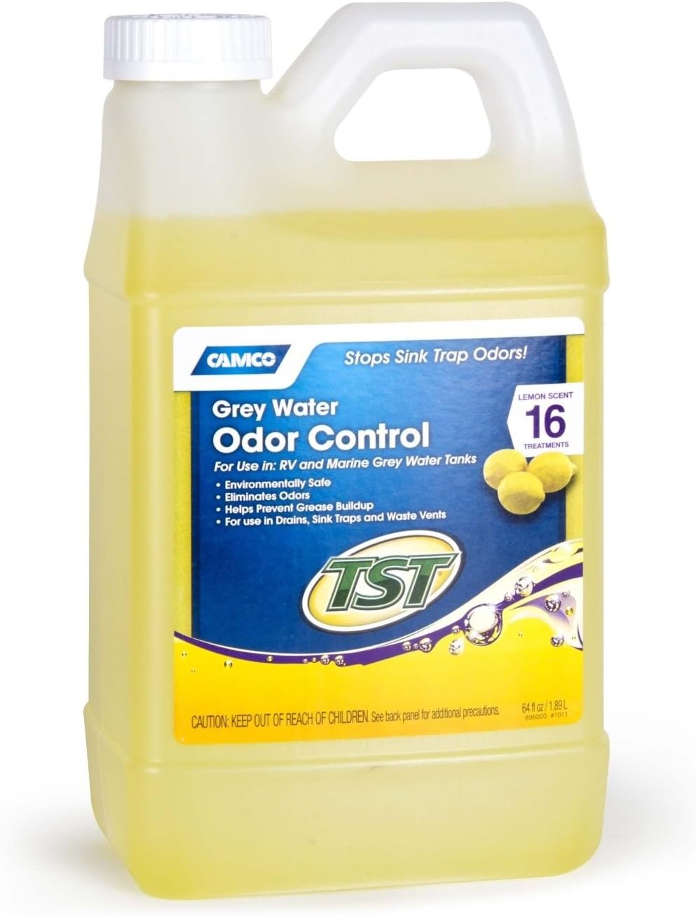 Camco TST Lemon Scent RV Grey Water Odor Control, Stops Sink Trap Odors, For Use In Drains, Sink Traps and Waste Vents, Treats up to 16 - 40 Gallon Holding Tanks (64 Ounce Bottle) - 40256 : Automotive