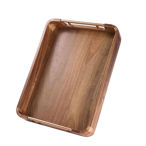 Acacia Wood Serving Tray with Handles - 17'' x 13''