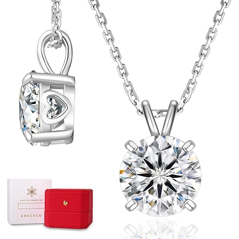 KRKC&CO Moissanite Necklace for Women, Sterling Silver Lab Solitaire Pendant for Her, 4-Prong, GRA, Gift for Anniversary, Birthday, Wedding - to Wife, Mom, 0.5/1/2/3/4CT White Gold Jewelry