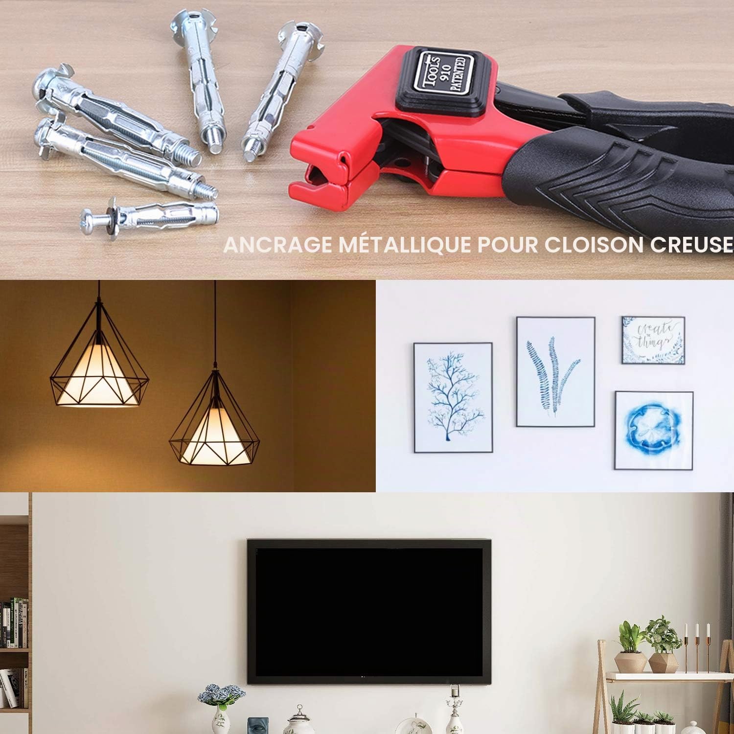 Kit Cheville Molly avec Pince, Paick Ancrages pour murs creux avec 30 cheville Molly, Pince Professionnel Convient à M3/M4/M5/M6/M8