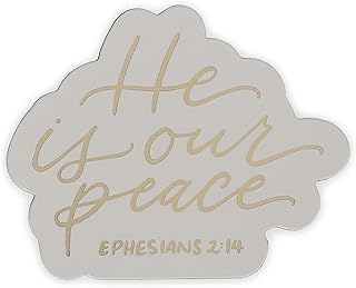 Christian Art Gifts Inspirational Decorative Die-Cut Refrigerator Magnet for Men & Women: He is Our Peace Encouraging Scripture, Cute Sturdy Cloud Shape, Home, Kitchen, Office, Lockers, White & Gold