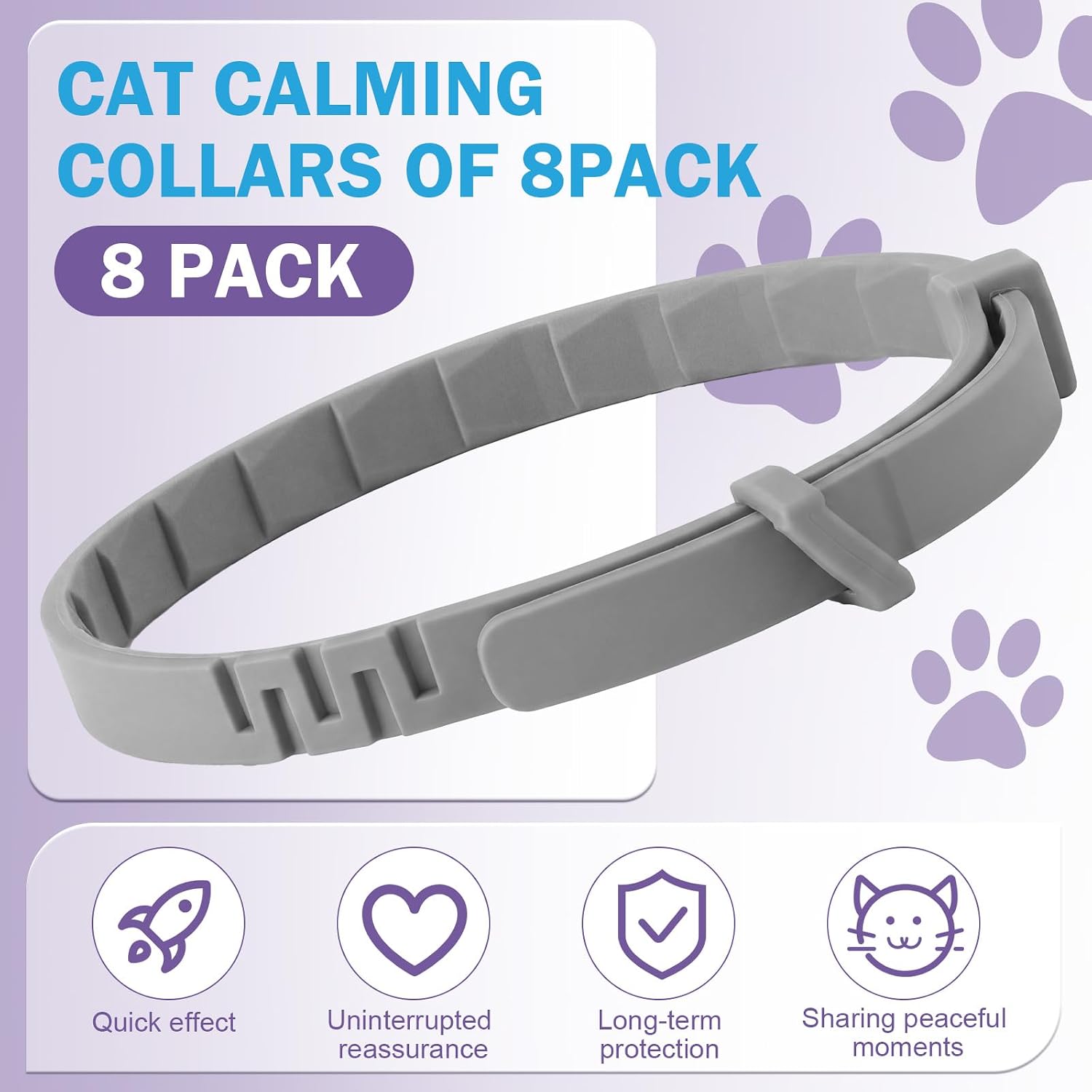 Eccliy 8 Pcs Calming Collars for Cats with Pheromones Anxiety and Stress Relief Collar for Cats 15'' Adjustable and 60 Day Lasting Calming Collar Reduces Stress, Scratching, Separation Anxiety, Gray