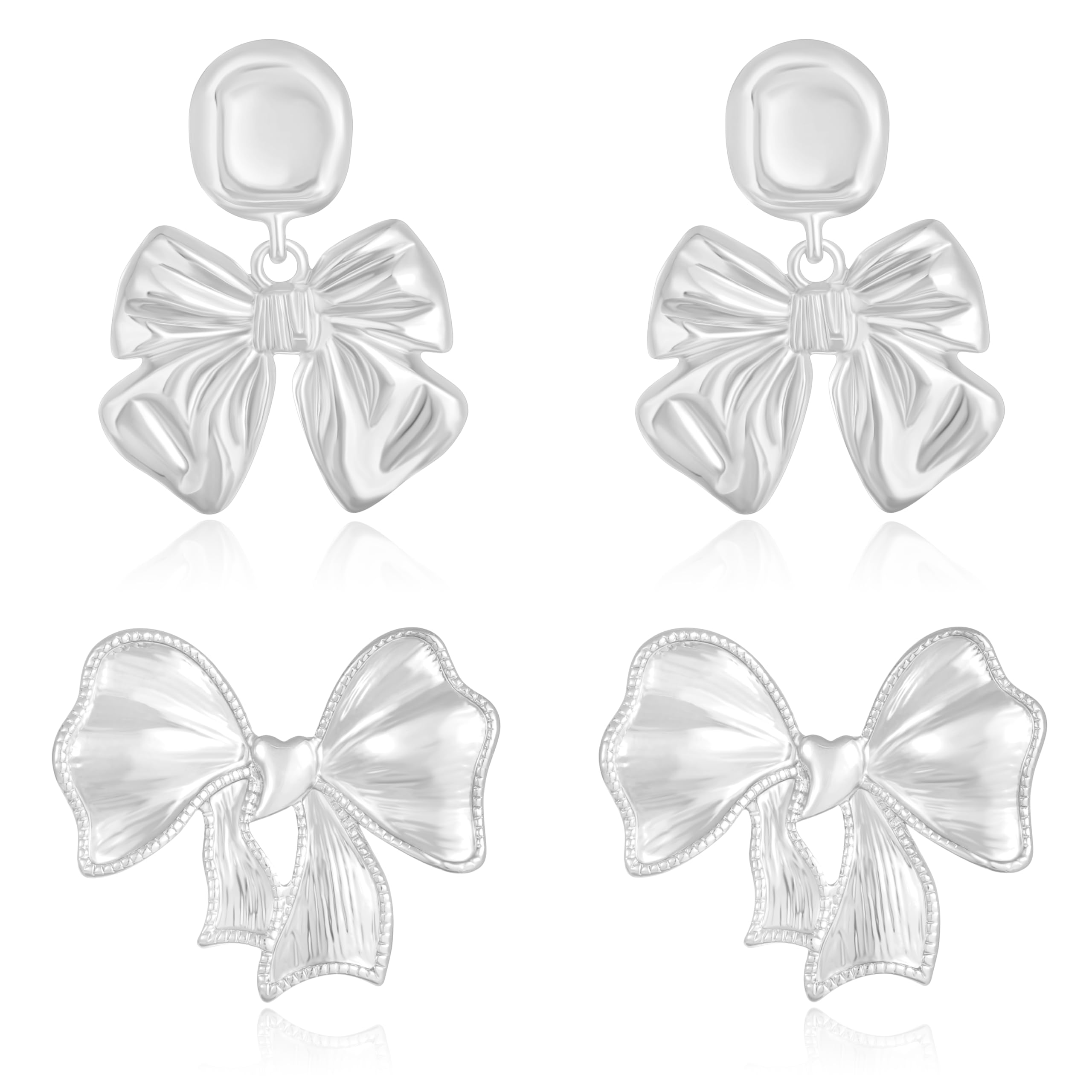 GenericZankulas 2 Pairs Bow Earrings for Women, 14k Gold Bow Dainty Minimalist Earrings Unique Hypoallergenic Chunky Earrings for Teen Girls Girlfriend Jewelry Gifts.