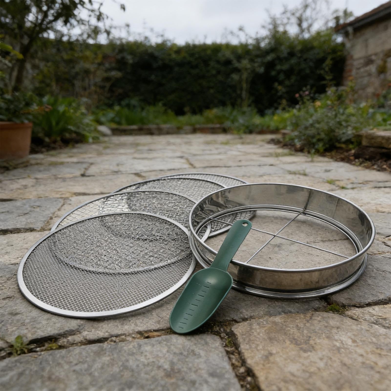 Tamiz de suelo de acero inoxidable - Colador de jardín de liberación rápida sin óxido ideal para grava aserrín vermicompost y abono - Cuchara de tamizado duradera