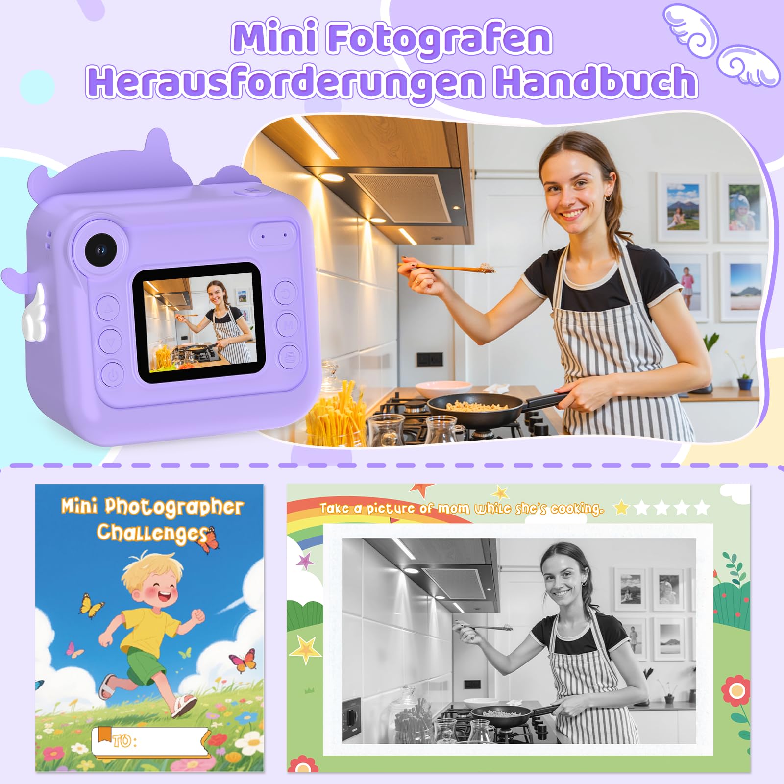Fippesax Sofortbildkamera Kinder, 1080P HD Kinderkamera Sofortbildkamera mit 32-GB-Karte, 48MP Selfie Kamera Kinder Sofortdruck, Kinderspielzeug Geschenke für Mädchen & Jungen von 3-12 Jahren