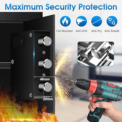 Miniatura 2 de TOTOY Caja de seguridad ignífuga pequeña de 1.5 pies cúbicos para documentos del hogar con alimentación externa tipo C, caja de seguridad de acero