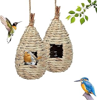 Rcbzzp Pack of 2 Grass Bird Nest, Bird Nest Grass, Bird House, 11.5 x 22 cm, Wear-Resistant Hanging Bird Nest, Bird Nest, for Budgies, Tits, Canaries, Blackbird (Hay) product image