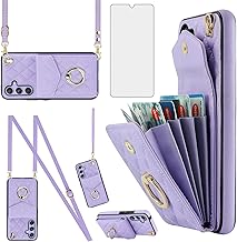 Asuwish Phone Case for Samsung Galaxy A16 5G/4G Wallet Cover with Tempered Glass Screen Protector and Crossbody Wrist Strap Ring Stand RFID Blocking Credit Card Holder Cell A 16 Women Men Girls Purple