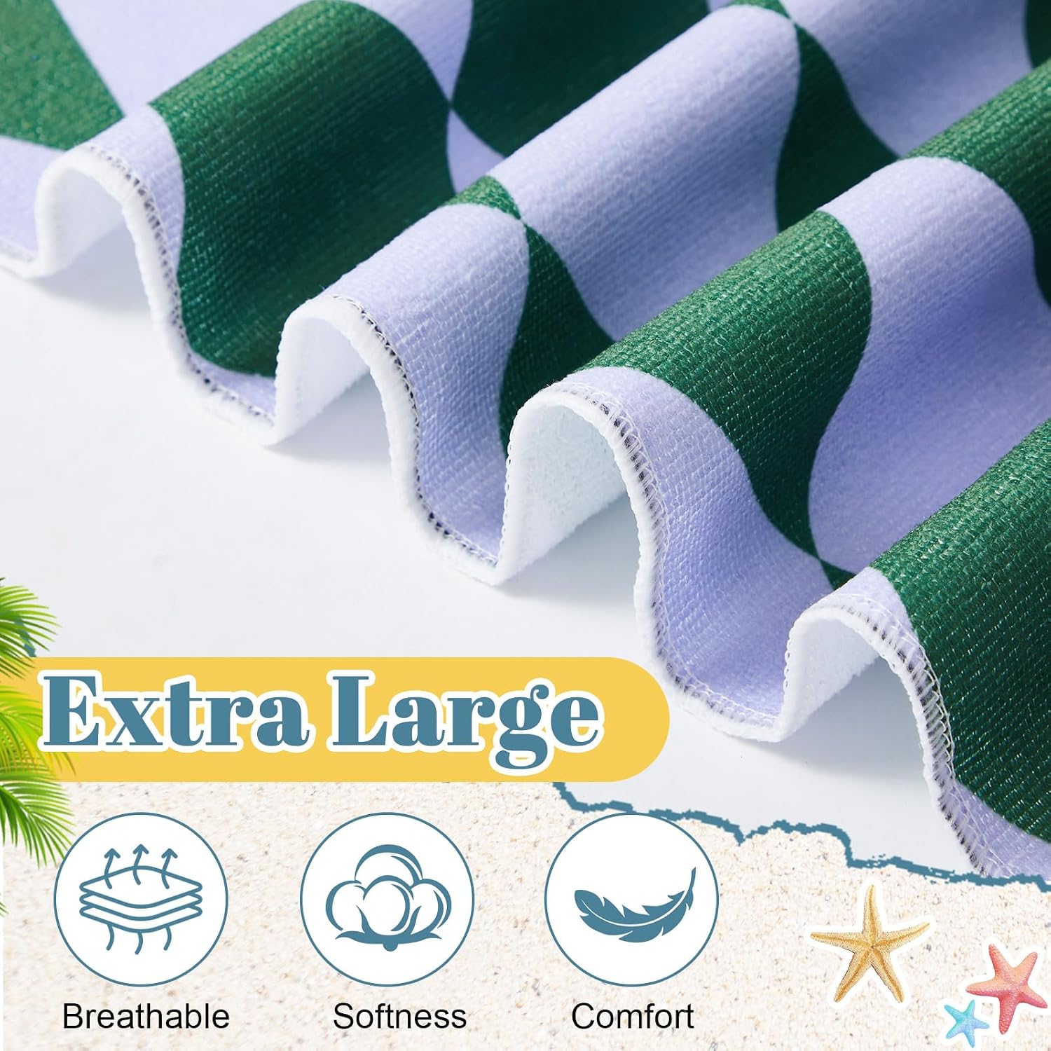 Peryiter 6 Pcs Oversized Summer Beach Towels Bulk, 36 x 72 Inch Striped Beach Towel, Checkered Bath Towels Set, Extra Large Pool Absorbent Soft Blanket, for Travel Swimming Vacation