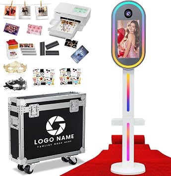 Mirror Photo Booth with Printer,DSLR Photo Booth Built-in Mini PC with 15.6" Touch Screen, App Remote Music Sync RGB Lights, Flight Case, Instant Print and Share for Parties Events