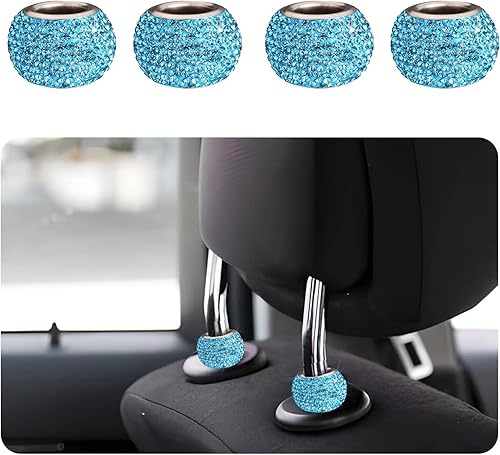 Miniatura 1 de Paquete de 4 collares para reposacabezas de automóvil, anillos decorativos con diamantes de cristal, accesorios universales de decoración interior