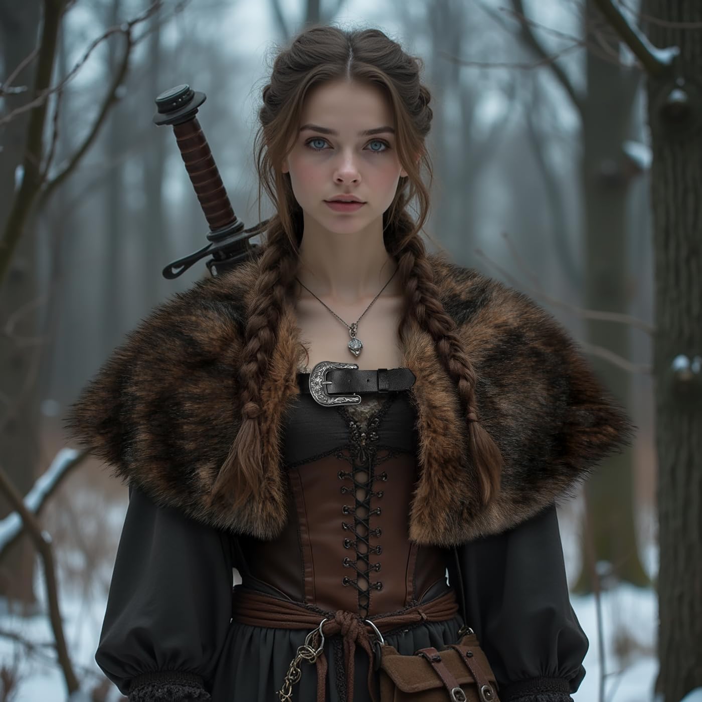 MCJC Medieval Cloak,Viking Costume Faux Fur Shawl For Women, Halloween Performance Accessory - Image 3