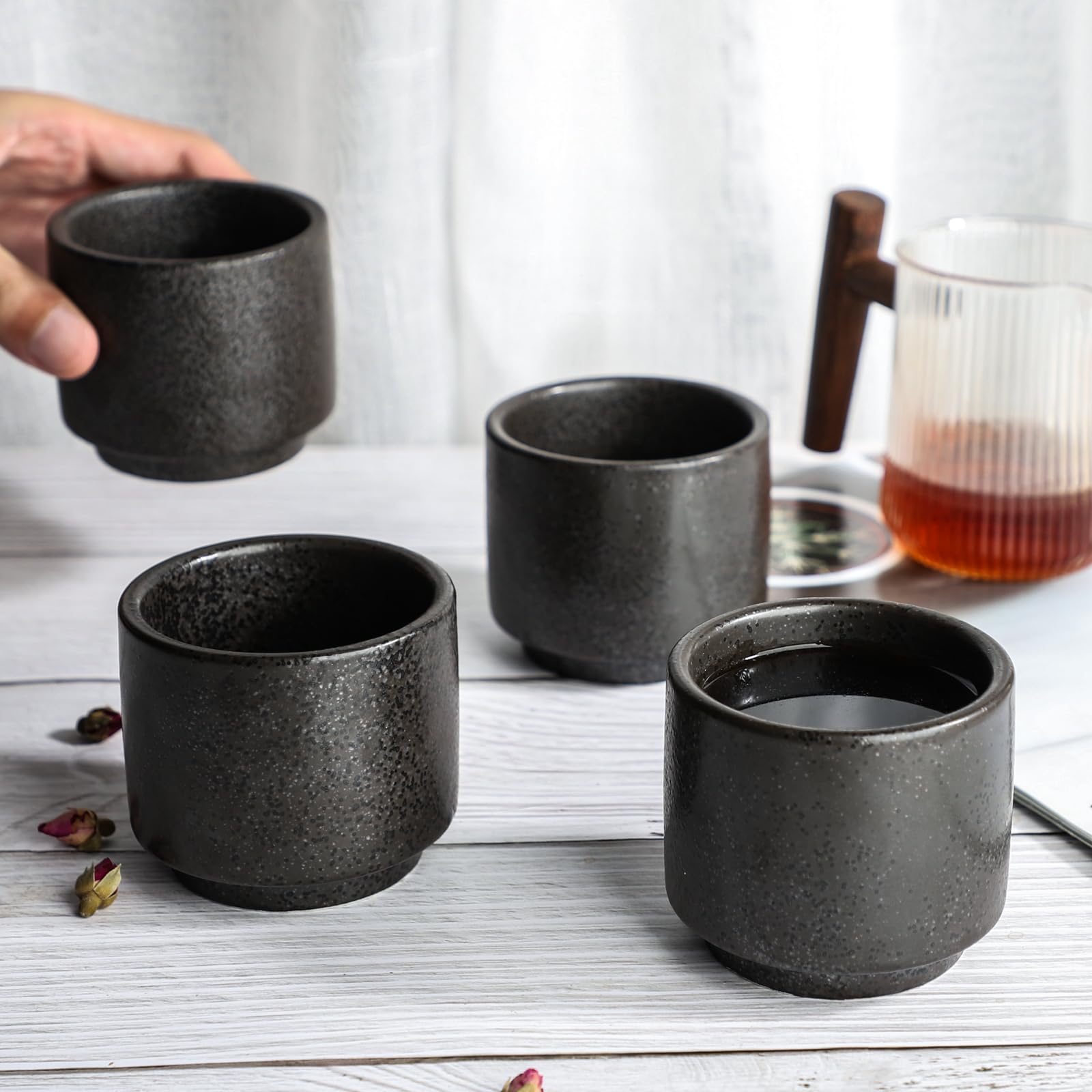 DE Teetassen Keramik 4 Stück Tee Tasse Set (schwarz)