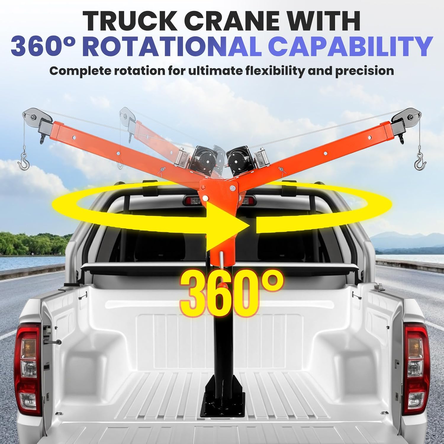 Electric Pickup Truck Jib Crane, 1300lbs Load Capacity, Industrial Folding Hoist Truck Crane with Electric Winch 2200 Lbs, 360° Swivel for Truck Crane in Construction, Factory (2200LBS)