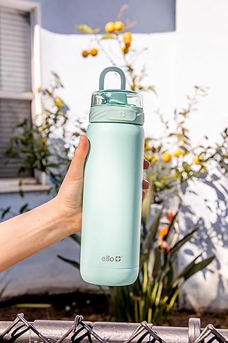 Miniatura 58 de Ello Cooper - Botella de agua de acero inoxidable de 22 onzas con 2 tapas, una de chupito y otra con popote | A prueba de fugas, doble pared y