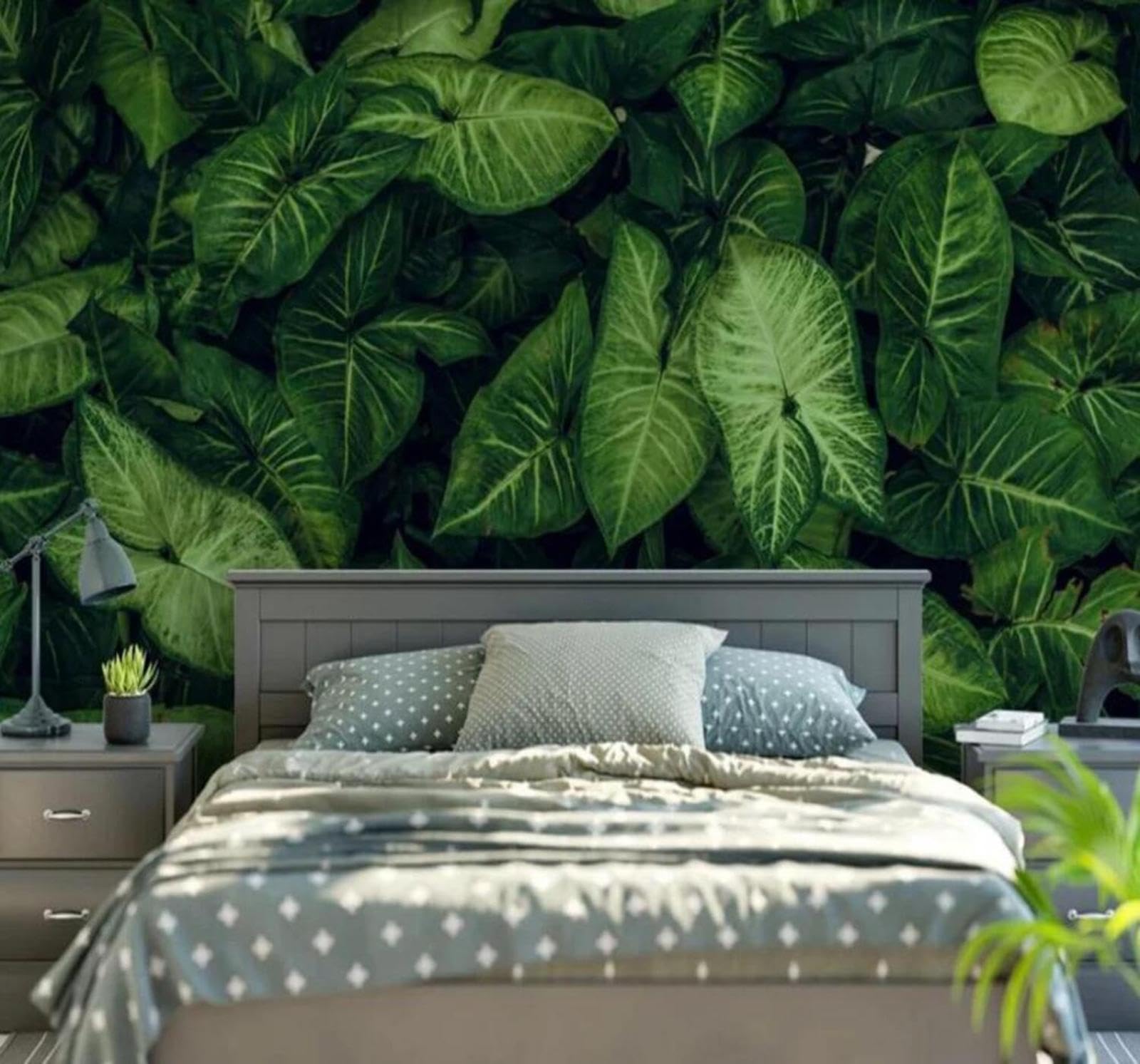 Tzxztt Fresh Green Tropical Plants Leaves Modern 3D Wallpaper Premium Textured Silk Neutral Tones Material Ideal for Living Room Bedroom-400cm×280cm