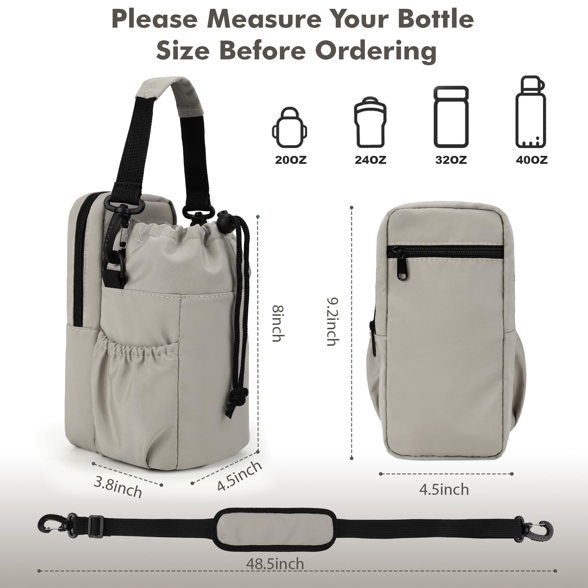 Soporte para botella de agua con correa, bolsa de transporte aislada de 32/40 onzas con bolsillo para teléfono, bolsa cruzada para botella de agua para senderismo, caminar