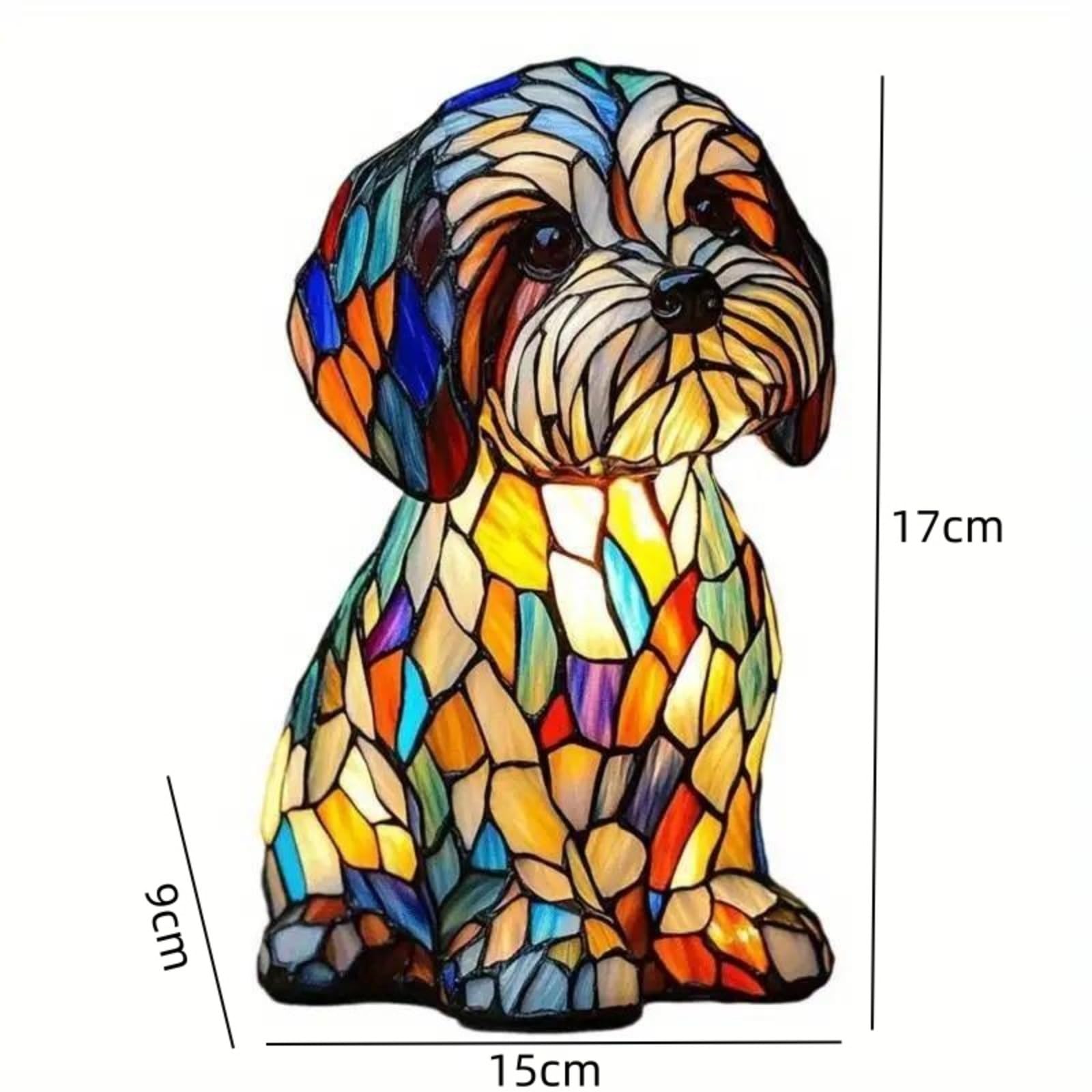 Lampe Chien Vitrail, Veilleuse Chien, Stained Glass Dog Lamp, Décoration Intérieure, Lumière LED Ambiance, pour Chambre, Bureau, Maison, Cadeau pour les Amoureux des Chiens [Classe énergétique A]