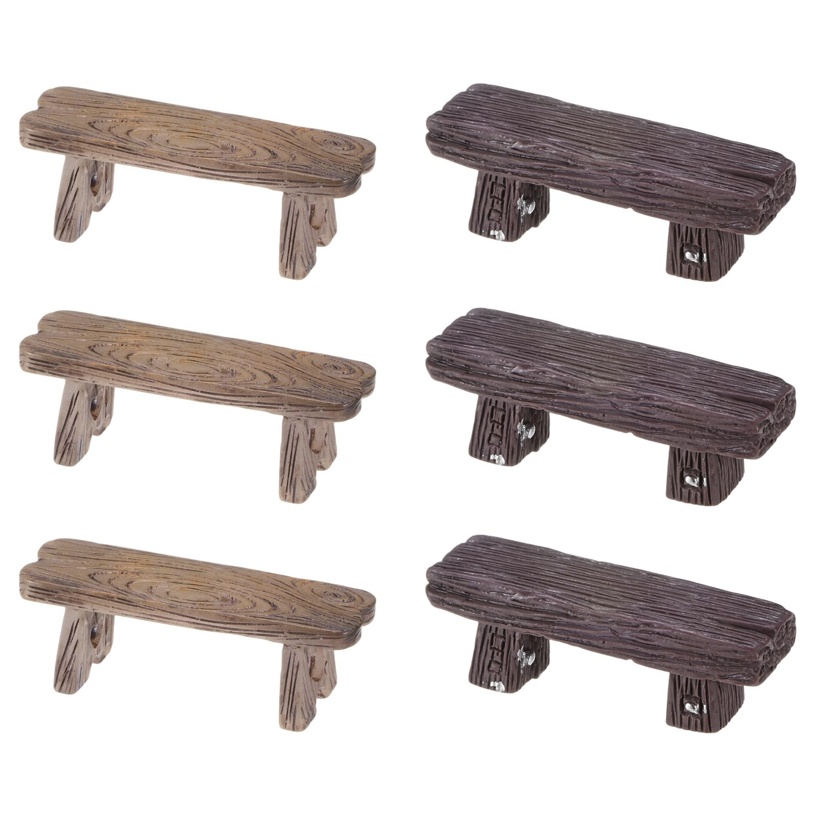 M METERXITY 6-Pack Miniature Resin Bench, 2 Sizes Mini Garden Chair for Dollhouse/Fairy Garden Accessories/DIY Micro Landscaping, Tiny Park Street Seat [Light Color, Dark Color]