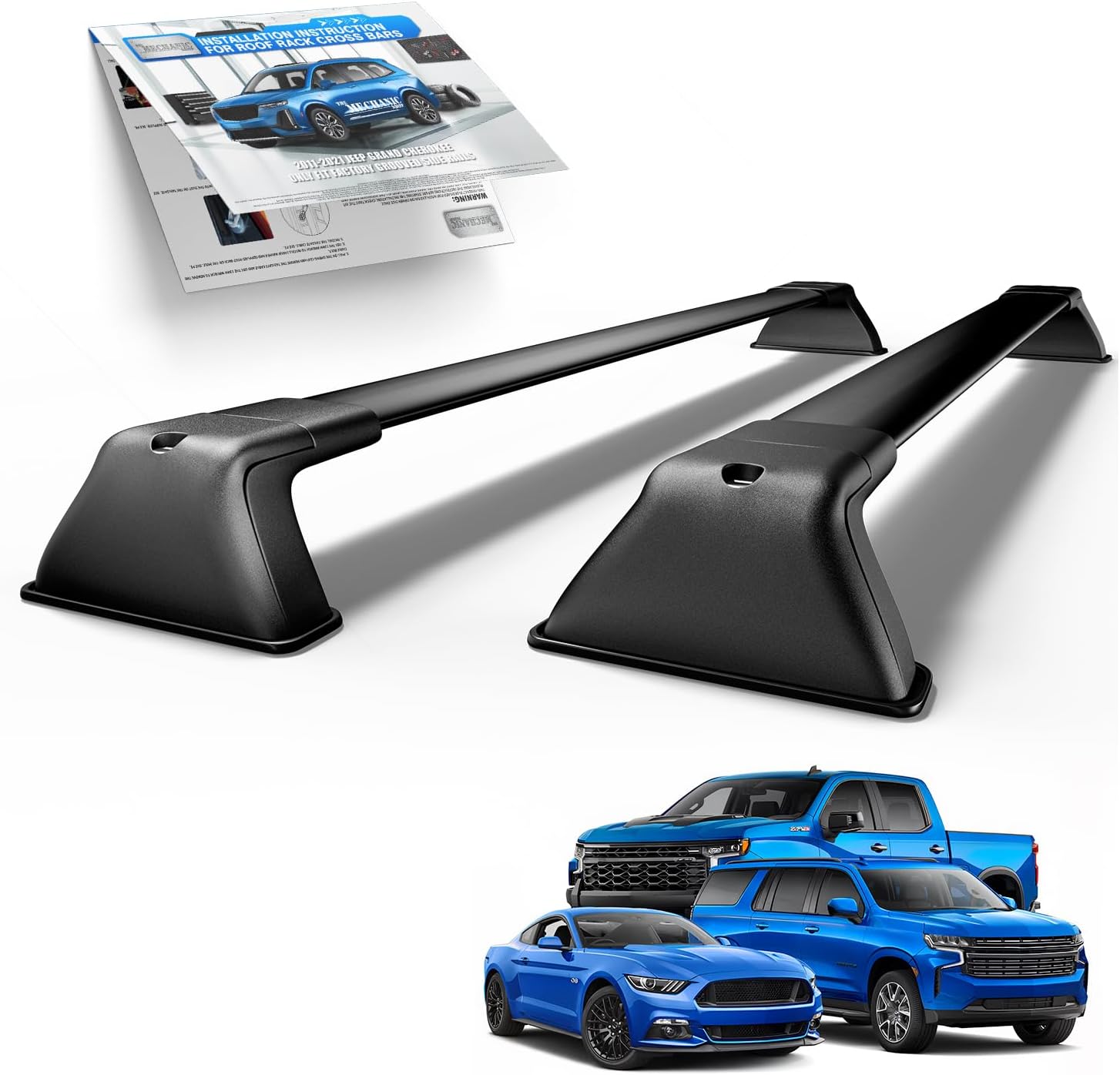 Roof Rack Cross Bars for 2011-2021 Jeep Grand Cherokee, Matte Black Cargo Crossbar (ONLY FIT Factory Grooved Side Rails) Jeep Grand Cherokee 2011-2021