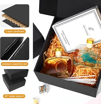 GUOKOFF 10 PCS Gift Boxes, 20.3 x 20.3 x 10.2cm Cardboard Gift Box with Lid | Shipping Boxes, Cardboard Mailing Box, Black Gift Box, Fold Gift Boxes for Christmas, Parties, Birthday