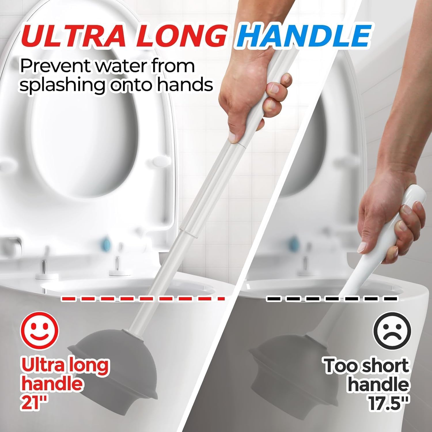 3Pack 2 in 1 Toilet Brush and Plunger Set, Extended Handle Plunger,Toilet Bowl Brush Plunger Set,Bathroom Cleaning Tools,Toilet Brush Plunger Combo,Cleaning Brush,Cleaning Supplies, Light gray