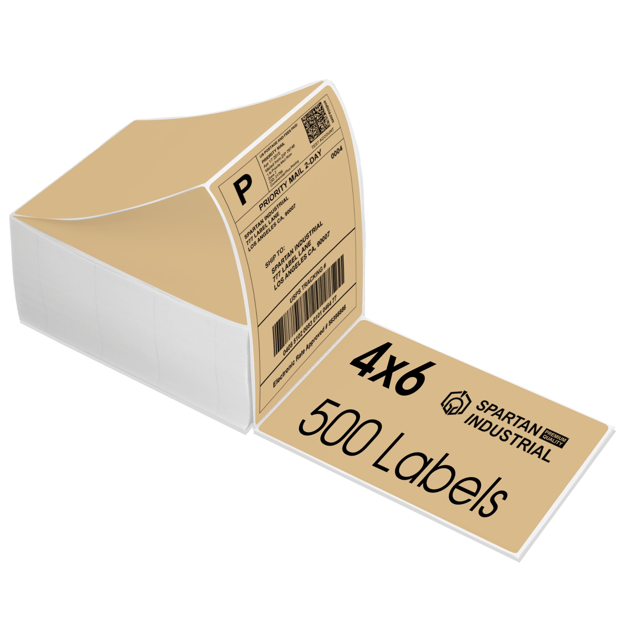 Spartan Industrial Thermodirekt-Etiketten mit Fächerfalz, 10,2 x 15,2 cm, 500 Stück, 1 Stapel, bedruckbare Versand-Etiketten, Paket-Identifikation, kompatibel mit Zebra- und Rollo-Druckern, Braun, 500