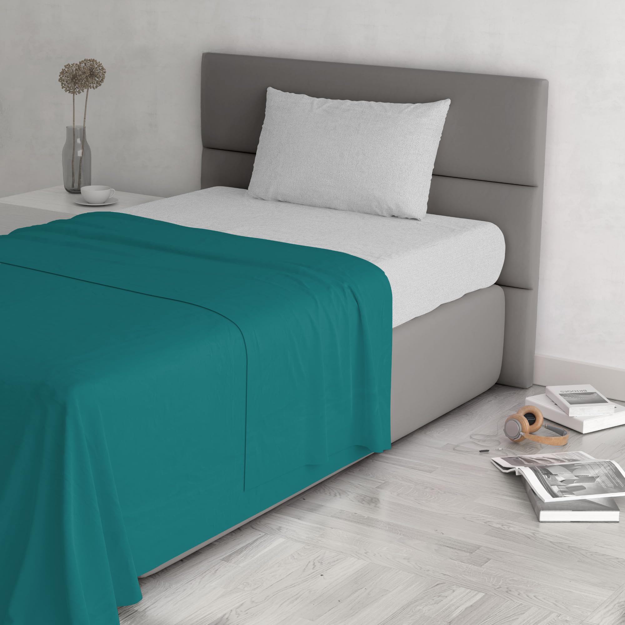 Trend Chic 100% Cotton Bed Set, Made in Italy, Double Bed, Bottle Green, King single