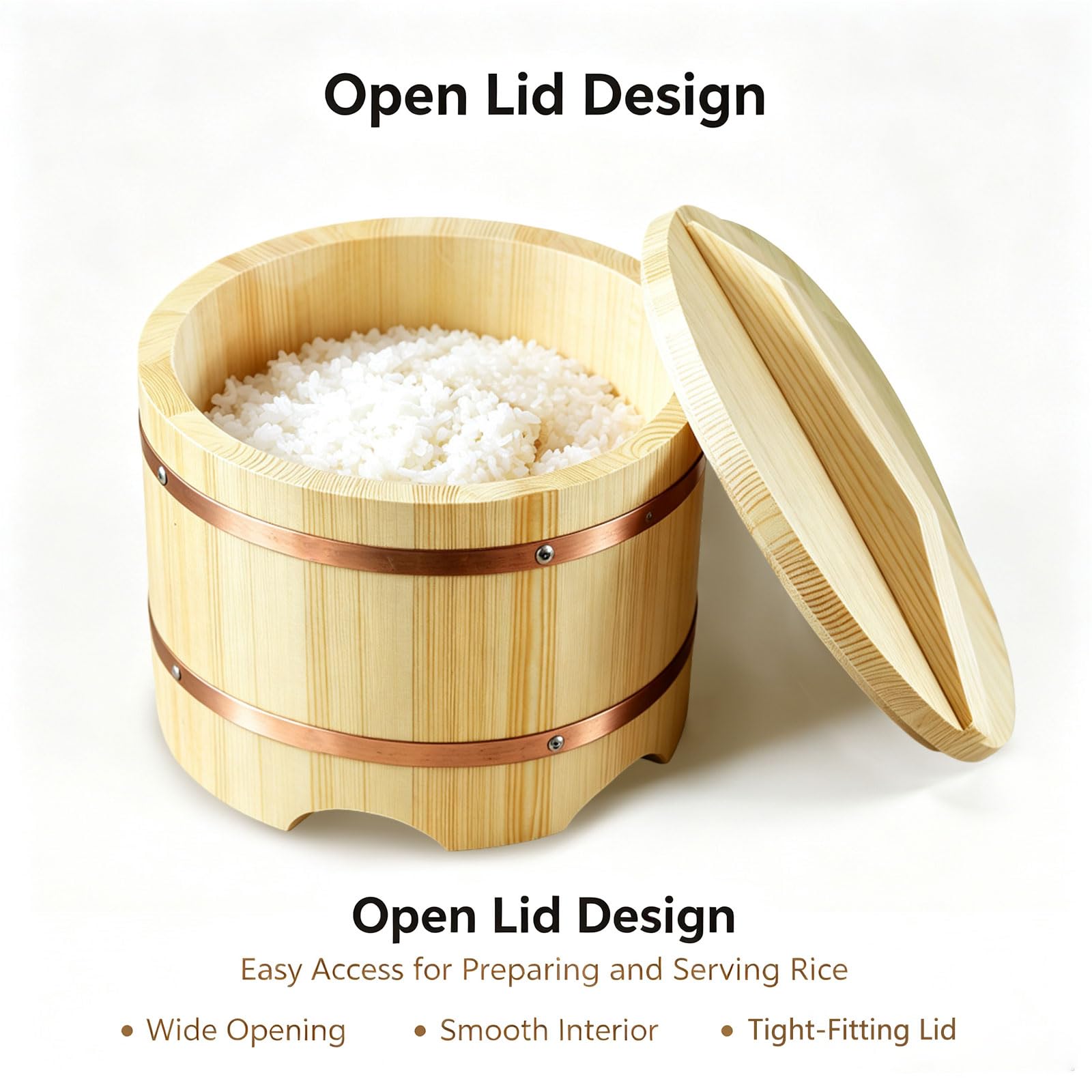 Sushi-Reiskübel Aus Holz Mit Deckel, Hangiri Sushi Oke Reismischschüssel Große Sushi-Schüssel Für Restaurants Und Die Sushi-Zubereitung Zu Hause,30cm
